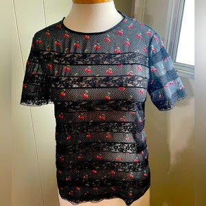 Marc by Marc Jacobs Retro Cherry and Polka Dots and Lace Printed Voile Blouse -4